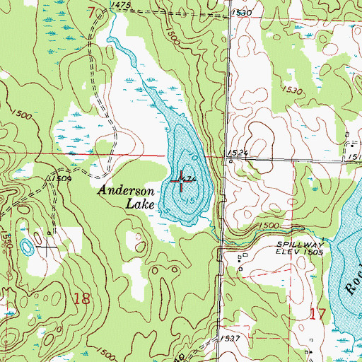 Topographic Map of Anderson Lake, MN