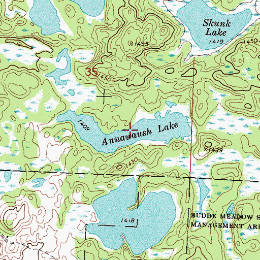 Topographic Map of Annawaush Lake, MN