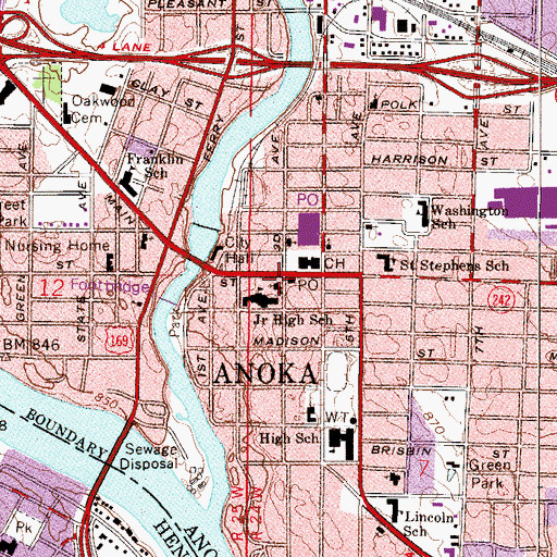 Topographic Map of Anoka, MN