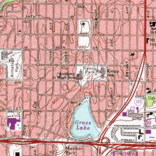Topographic Map of Anthony Middle School, MN
