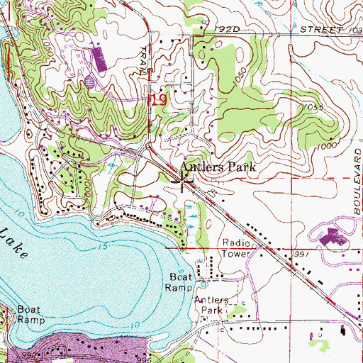 Topographic Map of Antlers Park, MN