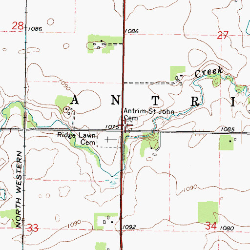 Topographic Map of Antrim-Saint John Cemetery, MN