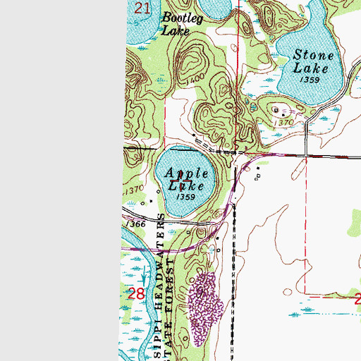 Topographic Map of Apple Lake, MN