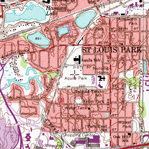 Topographic Map of Aquila Park, MN
