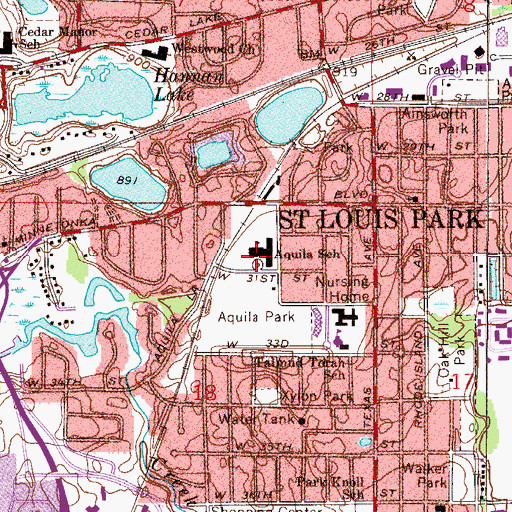 Topographic Map of Aquila Elementary School, MN