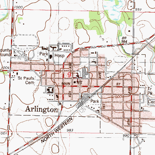 Topographic Map of Arlington, MN
