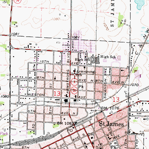 Topographic Map of Armstrong School, MN