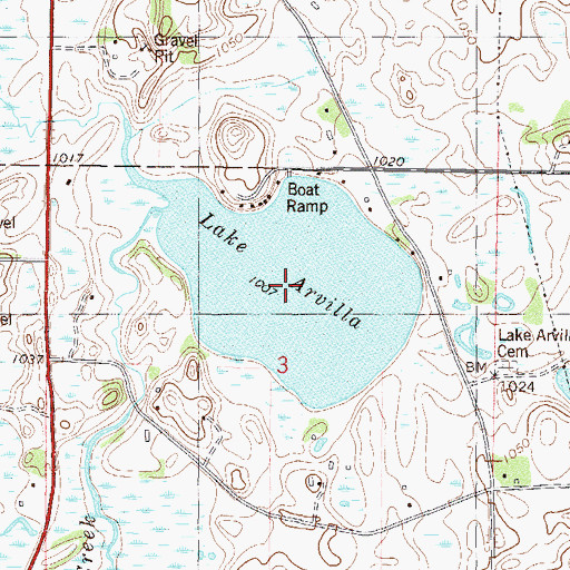 Topographic Map of Lake Arvilla, MN
