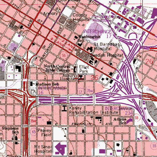 Topographic Map of Asbury Hospital, MN