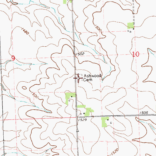 Topographic Map of Ashwood Cemetery, MN