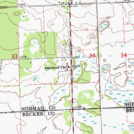 Topographic Map of Aspelund Church, MN