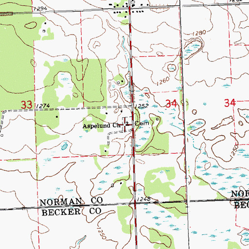 Topographic Map of Aspelund Church, MN