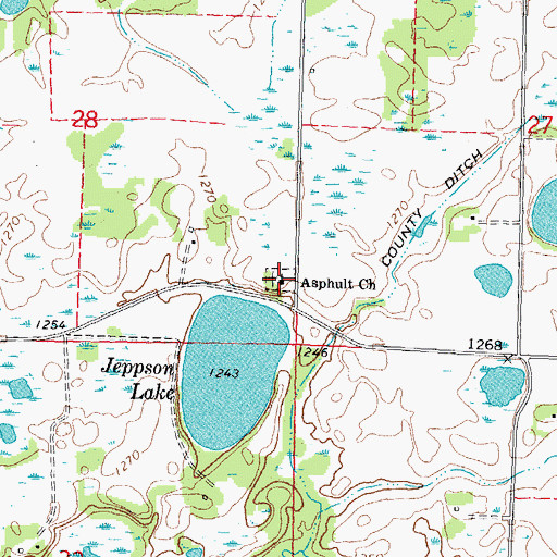 Topographic Map of Asphult Church, MN