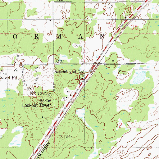 Topographic Map of Assembly of God Church, MN