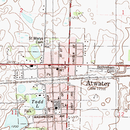 Topographic Map of Atwater, MN