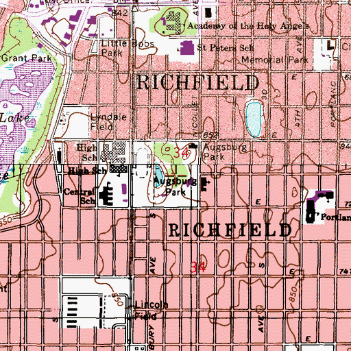 Topographic Map of Augsburg Park, MN