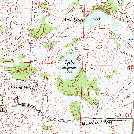 Topographic Map of Lake Aunie, MN