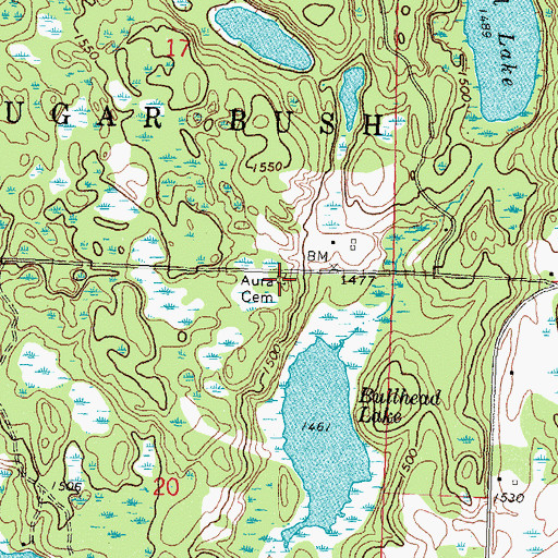 Topographic Map of Aura Cemetery, MN