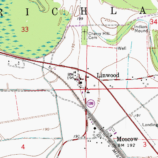 Topographic Map of Linwood School (historical), AR