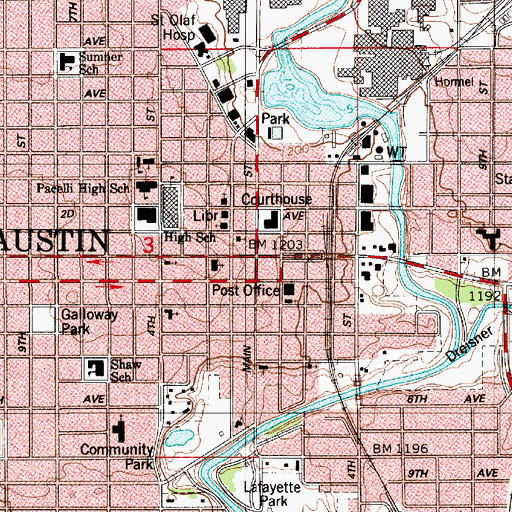 Topographic Map of Austin, MN