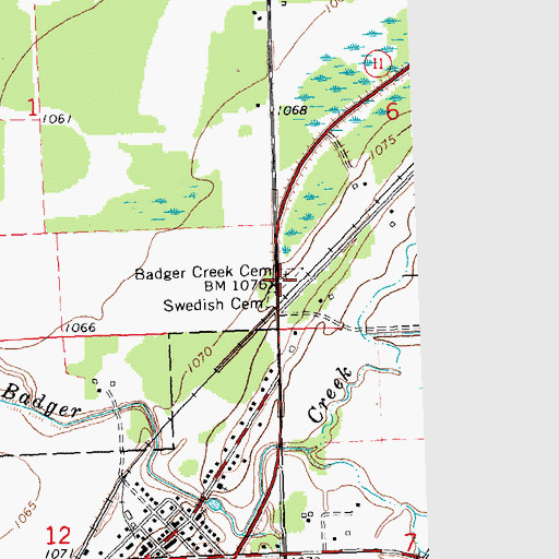 Topographic Map of Badger Creek Cemetery, MN