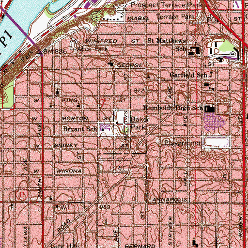 Topographic Map of Baker Park, MN
