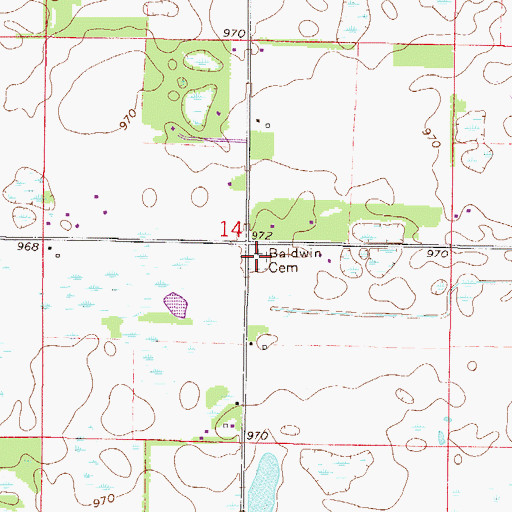 Topographic Map of Baldwin Cemetery, MN