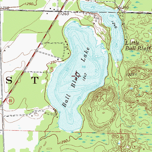 Topographic Map of Ball Bluff Lake, MN