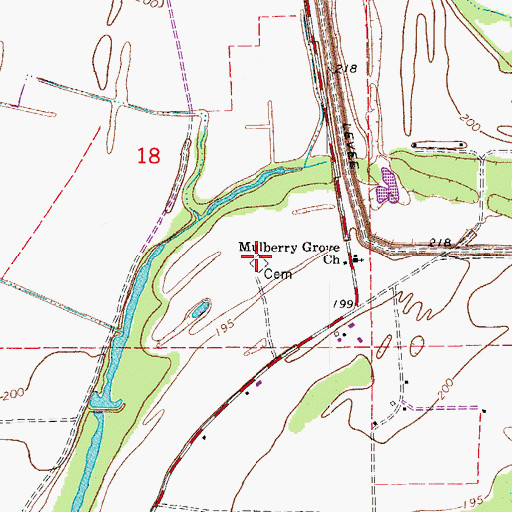 Topographic Map of Mulberry Grove Cemetery, AR