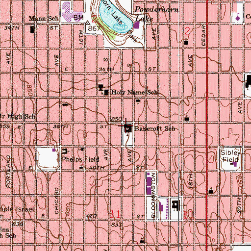 Topographic Map of Bancroft Elementary School, MN