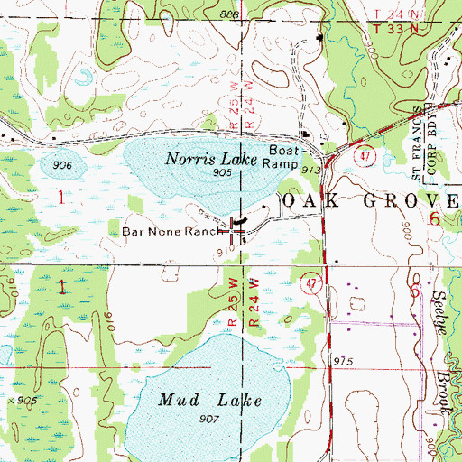 Topographic Map of Bar None Ranch, MN