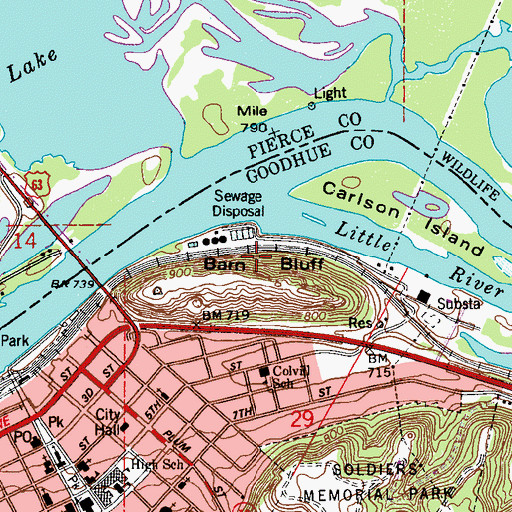 Topographic Map of Barn Bluff, MN