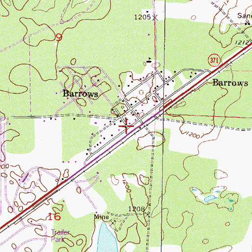 Topographic Map of Barrows, MN