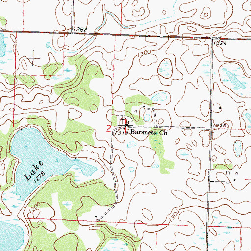 Topographic Map of Barsness Church, MN