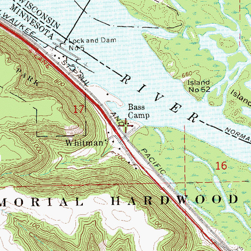 Topographic Map of Bass Camp, MN