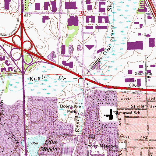 Topographic Map of Bass Creek, MN