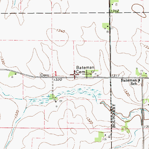 Topographic Map of Bateman Cemetery, MN