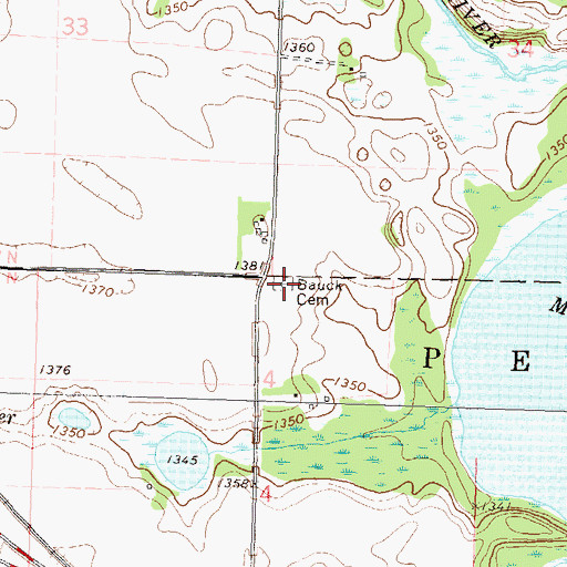 Topographic Map of Bauck Cemetery, MN