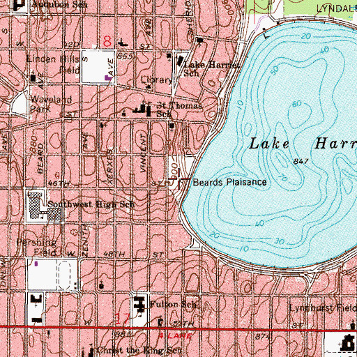 Topographic Map of Beards Plaisance, MN