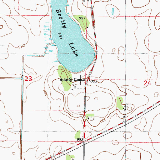 Topographic Map of Beatty Cemetery, MN