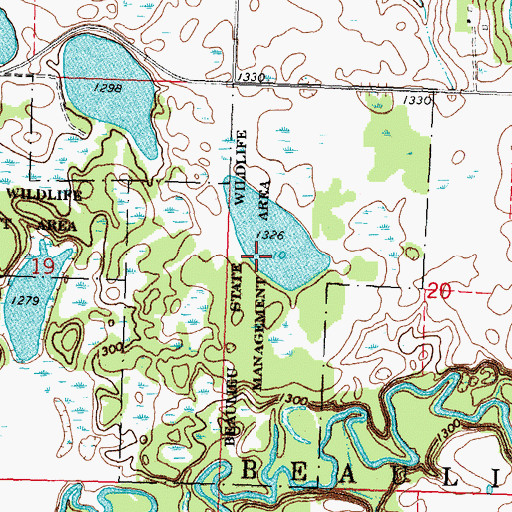 Topographic Map of Beaulife State Wildlife Management Area, MN