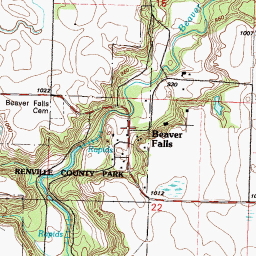 Topographic Map of Beaver Falls, MN