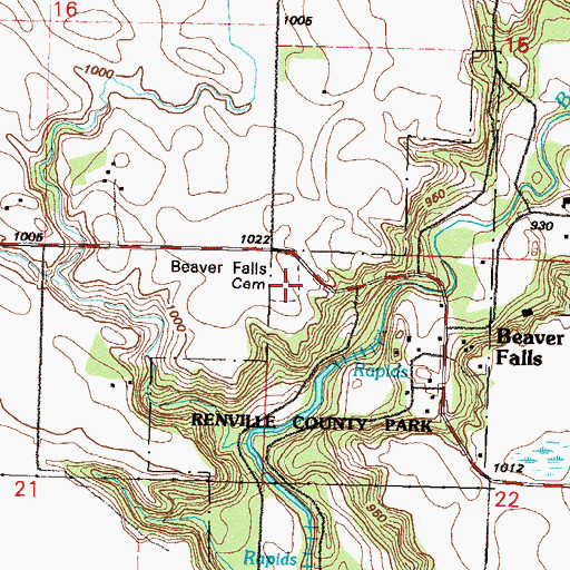Topographic Map of Beaver Falls Cemetery, MN