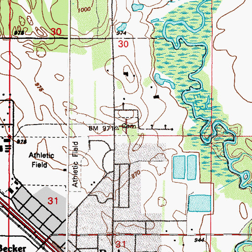 Topographic Map of Becker Cemetery, MN