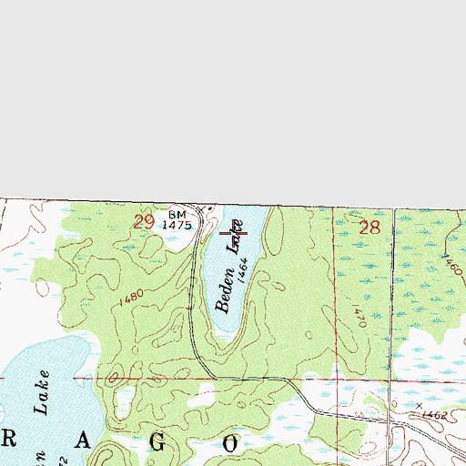 Topographic Map of Beden Lake, MN