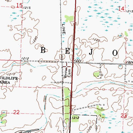Topographic Map of Bejou Cemetery, MN