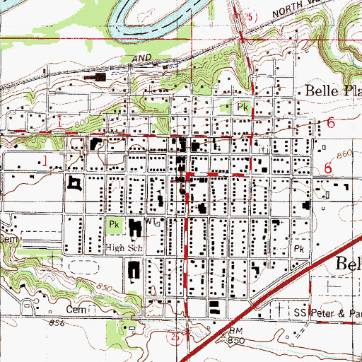 Topographic Map of Belle Plaine, MN