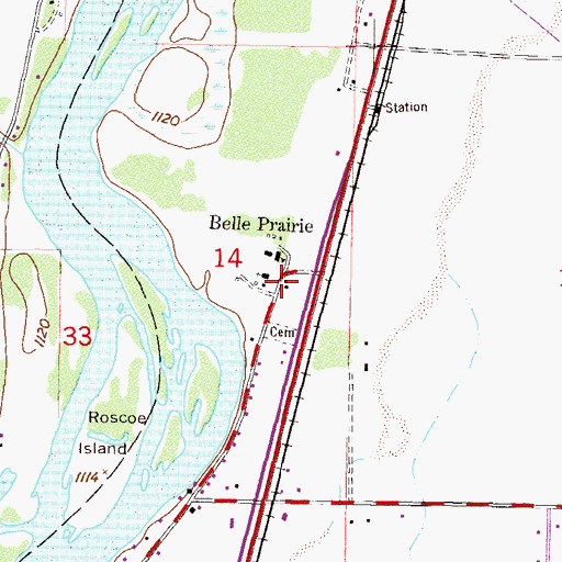 Topographic Map of Belle Prairie, MN