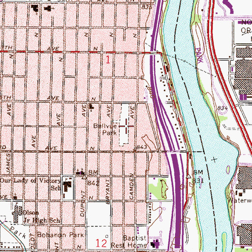 Topographic Map of Bellvue Park, MN