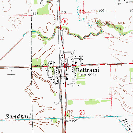 Topographic Map of Beltrami, MN